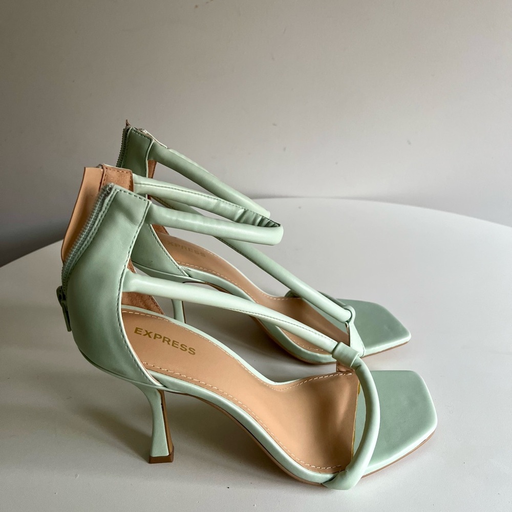 Express Mint Green Square Toe Stiletto Heels Ankle Strap Sandals Size 9.5
